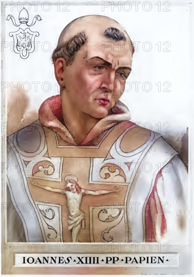 John XIV, actually Petrus Canepanova, (died 20 August 984 in Rome) was Pope from 983 to 984, Historical, authentic, digitally restored reproduction from a 19th century original, Record date not stated, subsequently coloured