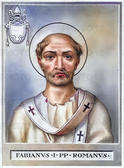 Saint Fabian or Fabianus, according to one source Flavius (born in front of 178 in Rome, died there on 20 January 250), bishop and martyr, was elected Bishop of Rome in January 236 and enthroned as successor to Anterus on 10 January 236 after a seven-day vacancy, Historical, authentic, digitally restored reproduction from a 19th century original, Record date not stated, subsequently coloured