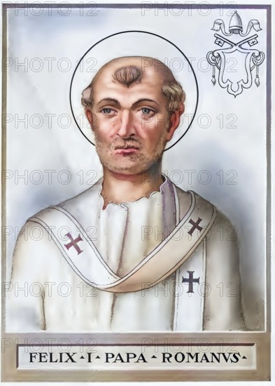 Felix I (lat. the Fortunate, born in Rome, died there on 30 December 274) was elected Bishop of Rome on 5 January 269, Historical, authentic, digitally restored reproduction from a 19th century original, record date not stated, subsequently coloured