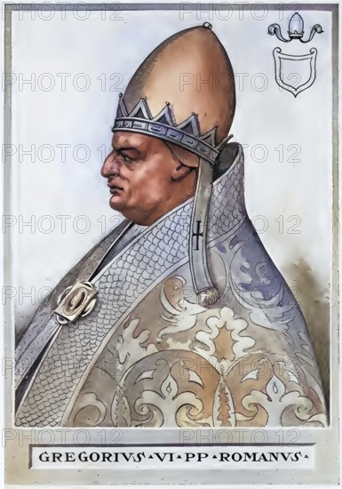 Gregory VI (born Johannes Gratianus Pierleoni, died probably November 1047 in Cologne) was Pope from 1045 to 1046, Historical, authentic, digitally restored reproduction from a 19th century original, Record date not stated, subsequently coloured