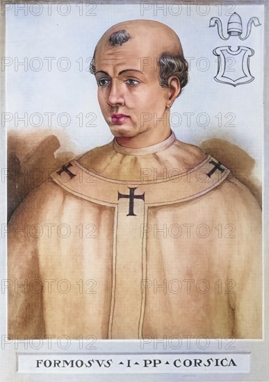 Formosus (born ca. 816, died 4 April 896 in Rome) was pope from 891 to 896, Historical, authentic, digitally restored reproduction from a 19th century original, Record date not stated, subsequently coloured