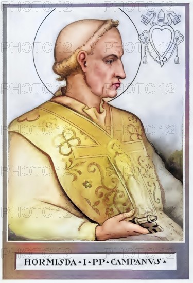Hormisdas (also: Hormisda, born in Frosinone, Campagna Romana, Latium, died 6 August 523 in Rome) was Bishop of Rome and Roman Pope from 20 July 514 until his death, Historical, authentic, digitally restored reproduction from a 19th century original, Record date not stated, subsequently coloured