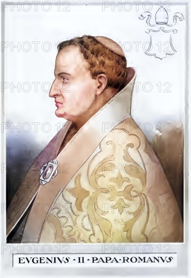 Eugene II (died 27 August 827) was pope from May 824 until his death, Historical, authentic, digitally restored reproduction from a 19th century original, Record date not stated, subsequently coloured