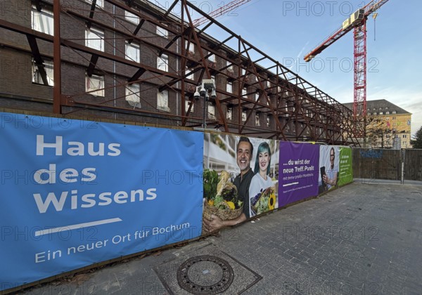 House of Knowledge construction site with city hall in the background, Bochum, Ruhr area, North Rhine-Westphalia, Germany
