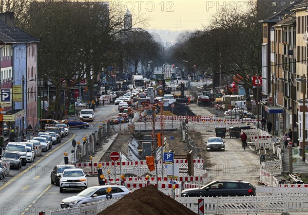 Large-scale Alleestraße construction site with sustainable and modern road reconstruction, Bochum, Ruhr region, North Rhine-Westphalia, Germany