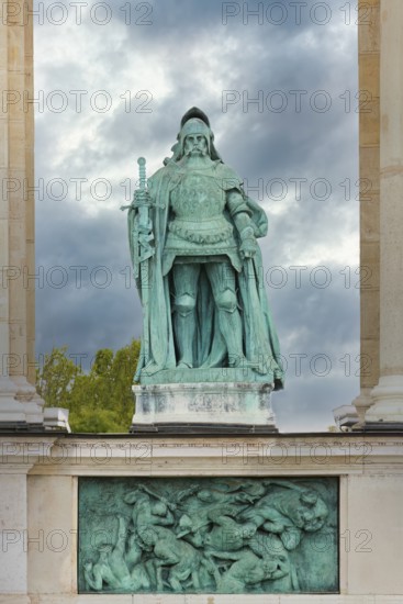 Heroes' Square, Hungarian leader Statue in the Millenium Monument, Budapest, Hungary