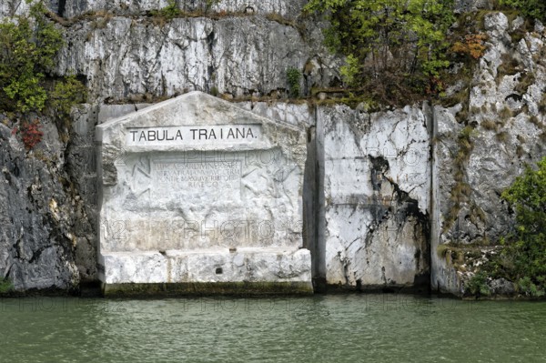 Trajan's Plaque or Tabula Traiana Roman memorial, Iron Gates, Danube River, Serbia