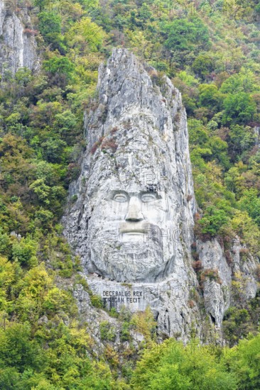 Stone carved sculpture of King of Dacia Decebalus, Iron Gates, Serbia