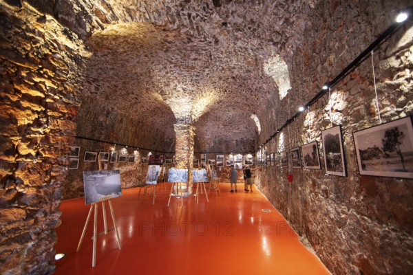 Exhibition at the Porto tourist office, a former Genoese weapons warehouse, interior view, Ota, west coast of Corsica, Corse-du-Sud, Corsica, France
