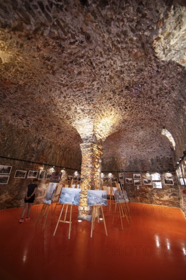 Exhibition at the Porto tourist office, a former Genoese weapons warehouse, interior view, Ota, west coast of Corsica, Corse-du-Sud, Corsica, France