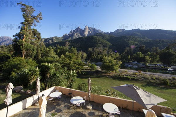 View of the Capu d'Orto Mountains, Porto, Ota, West Coast of Corsica, Corse-du-Sud, Corsica, France