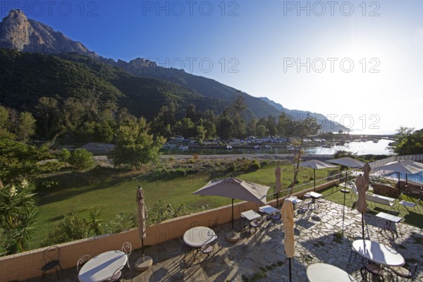 View of the Capu d'Orto Mountains on the Porto River, Porto, Ota, West Coast of Corsica, Corse-du-Sud, Corsica, France
