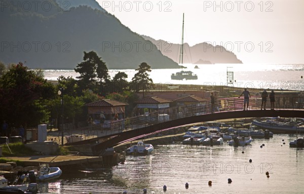Ponte de Porto bridge over the Porto River at dawn, at the mouth of Porto Marina in the World Heritage Gulf of Porto, Porto, Ota, west coast of Corsica, Corse-du-Sud, Corsica, France