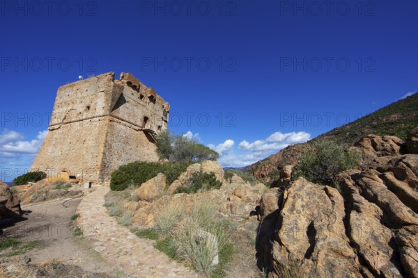 Genoese Tower of Porto, Ota, west coast of Corsica, Corse-du-Sud, Corsica, France