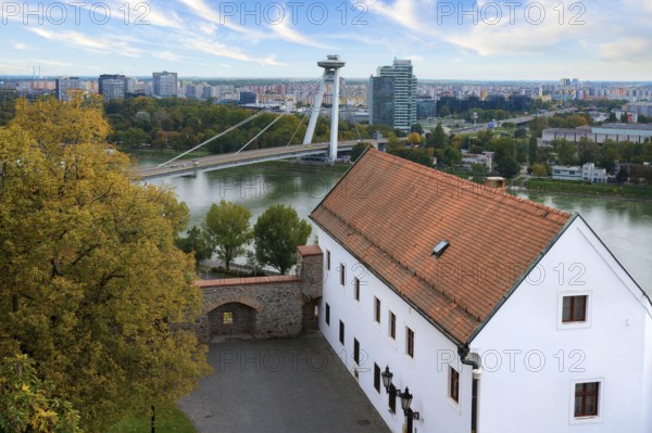 Bridge of the Slovak National Uprising or Most SNP bridge also known as UFO bridge, Bratislava, Slovakia