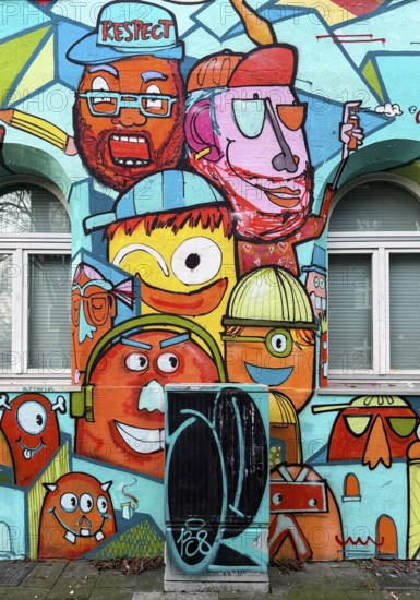Kiefernstraße children's club, active branch of the Youth Welfare Office in the street art mile Kiefernstraße, Düsseldorf, North Rhine-Westphalia, Germany