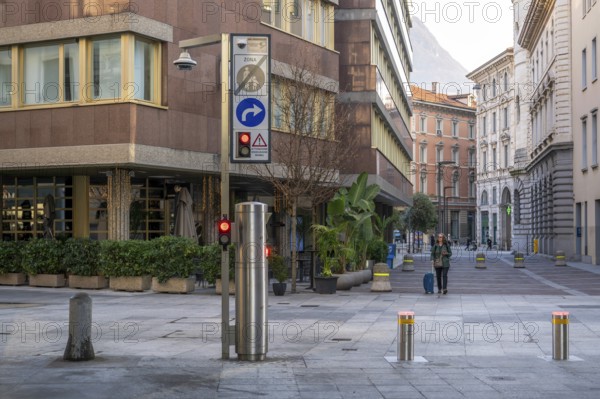 Bollard and Light Signal Pedestrian Zone, Lugano, Tessin, Switzerland