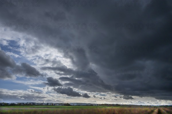 Rain clouds (Nimbostratus) over Eckental, Middle Franconia, Bavaria, Germany