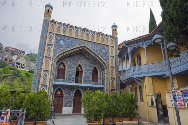 Oriental architecture with blue mosaics and elegant facades, Orbeliani Bath, Abanotubani Spa District, Old Town, Tbilisi, Tbilisi, Georgia