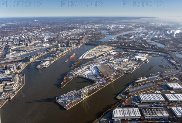Kleiner Grassbrook, district, port area, jump across the Elbe, Elbbrücken, Hafencity, Veddel, museum harbour, new development area, car loading, shed, Elbtower, aerial view, urban development, urban development, Norderelbe