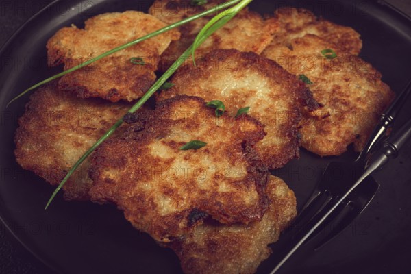 Potato pancakes, pancakes with sour cream, Belarusian dish, homemade, no people