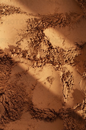 Cocoa powder, full frame, cocoa background, top view, texture, close-up