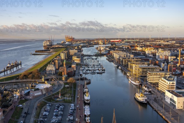 Overview of the New Port and the overseas port with container terminal in Bremerhaven, Bremen, Germany