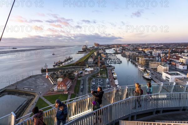 Observation deck of the Atlantic Sail City Hotel Hochhaus, view over the whole of Bremerhaven, New Harbour