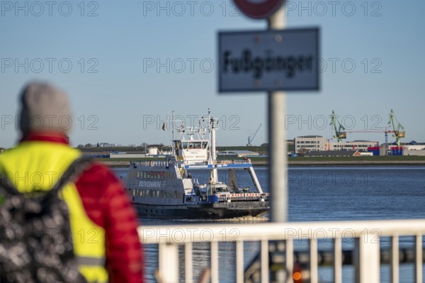 Weser ferry, ferry ship Bremerhaven, in the mouth of the Weser, connects Bremerhaven with Nordenham in Lower Saxony, ferry port in the district of Blexen, Germany