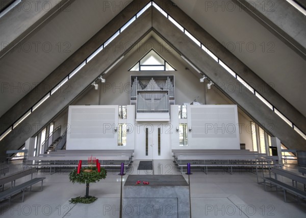 New interior of St. Margaret's Church, consecrated in 1972, Heroldsberg, Middle Franconia, Bavaria, Germany