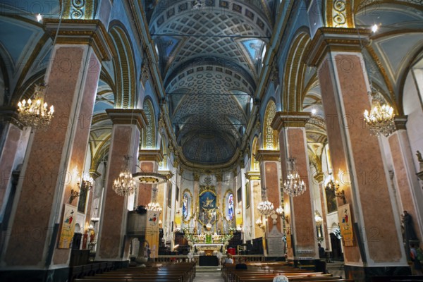 Sainte Marie Cathedral or Catedrale Santa Maria Assunta, interior view, old town, Bastia, Haute-Corse Department, Corsica, France