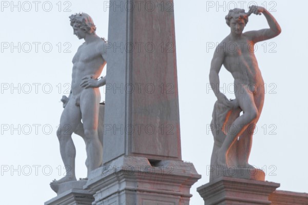 Statues at the Biblioteca Nazionale Marciana, the National Library on St. Mark's Square, Venice, Veneto, Italy