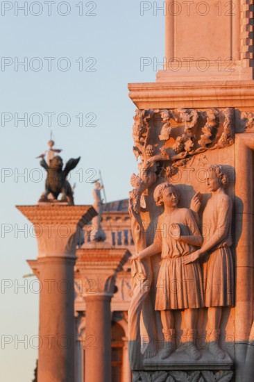 Doge's Palace, corner capital Noah's Drunkenness with his sons Shem (covering Noah's nakedness with a cloth), San Marco, Venice, Veneto, Italy