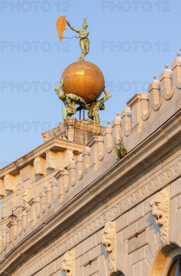 Dogana da Mar, moving wind vane of Fortuna on a gilded globe carried by atlases, Venice, Veneto, Italy