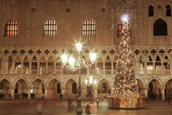 Christmas decoration on the piazzetta in front of the Doge's Palace, Venice, Veneto, Italy