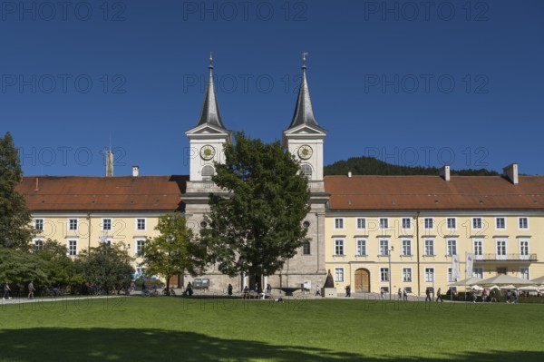 St. Quirinus Parish Church, Tegernsee Abbey, Castle with Braustüberl, Town Tegernsee, Upper Bavaria, Bavaria, Germany