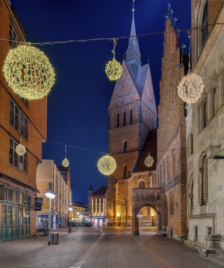 Christmas lights at the market church and old town hall in Hanover Germany
