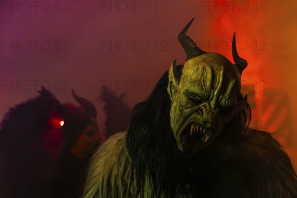 Krampus, fog, murmuring, winter, Waldburg Castle, Waldburg, Allgäu, Baden-Württemberg, Germany