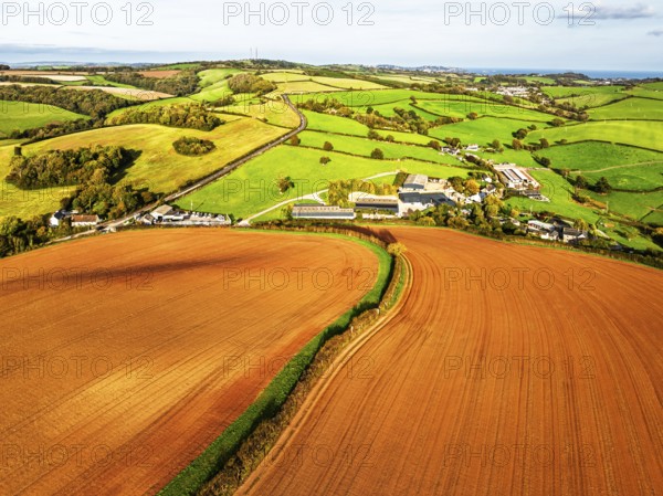 Colours of Devon Farms and Fields over Paignton and Berry Pomeroy from a drone, Totnes, England, United Kingdom