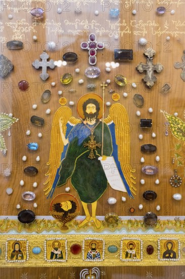 Detailed icon with precious stones and religious symbols, highlighting spirituality, Sameba Cathedral, Trinity Cathedral, Tbilisi, Tbilisi, Georgia