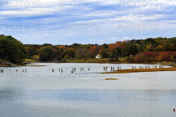 River landscape, autumn leaves, Indian Summer, Kennebunk River, Maine, New England, USA