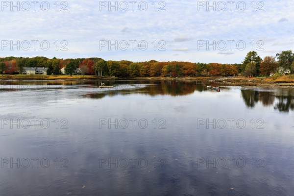 Riverfront, Fall Leaves, Indian Summer, Kennebunk River, Maine, New England, USA
