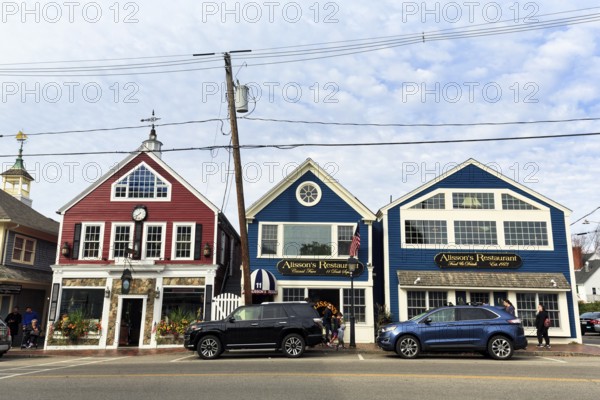 Typical street scene, restaurant, lobster specialty, Kennebunkport, Maine, New England, USA