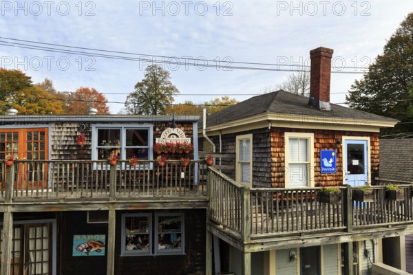 Typical architecture, residential buildings with porches, Kennebunkport, Maine, New England, USA