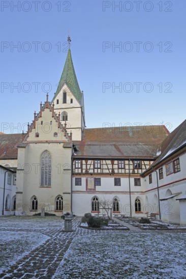 Benedictine monastery built 15th century, courtyard of the monastery church, Blaubeuren, Swabian Jura, Baden-Württemberg, Germany