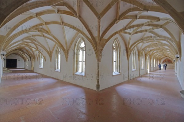 Gothic cloister of the monastery church, Benedictine monastery built in the 15th century, interior view, Blaubeuren, Swabian Jura, Baden-Württemberg, Germany