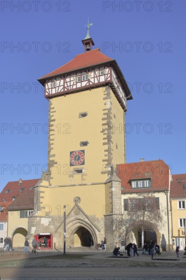 Historic Tübingen Gate built in 1330, city gate, city tower, Reutlingen, Swabian Jura, Baden-Württemberg, Germany