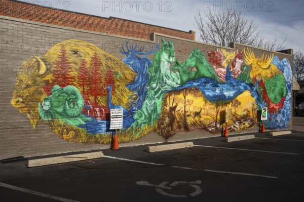 Arvada, Colorado - A mural showing Colorado wildlife on the Holliway Building in Old Town Arvada