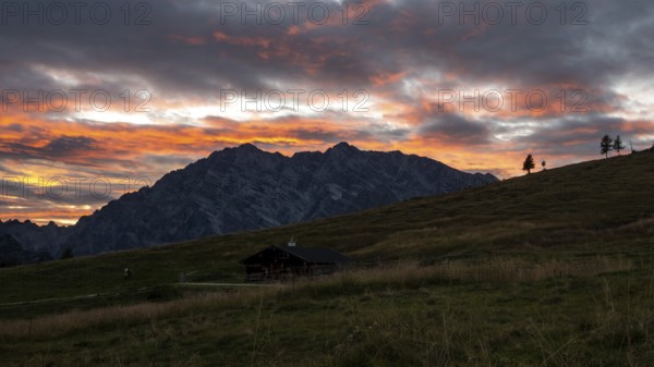 Sunset at the Gotzenalm with the Watzmann East Face, Berchtesgaden National Park, Bavaria, Germany