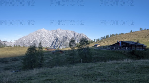 Early morning at Schutzhütte Gotzenalm with Watzmann Ostwand, Berchtesgaden National Park, Bavaria, Germany